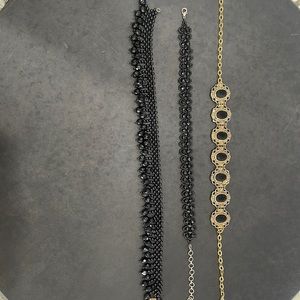 Three black vintage chokers to beaded won bronze with velvet all adjustable